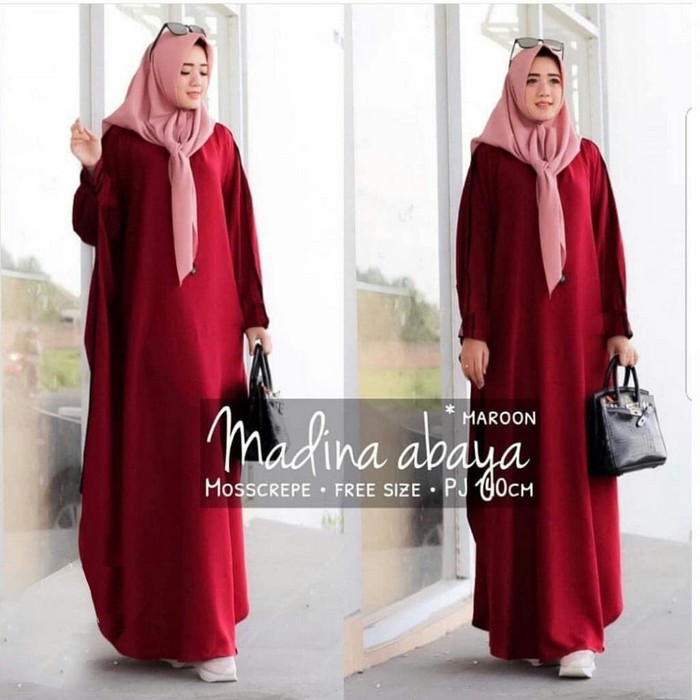 gamis syair lebaran 2020 terbaru kekinian cantik prom murah gamis syari  Madina Abaya maroon [ 53HHL