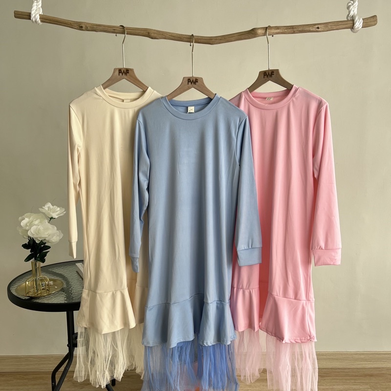 Basic Midi Tulle Dress / Tunik Renda Import