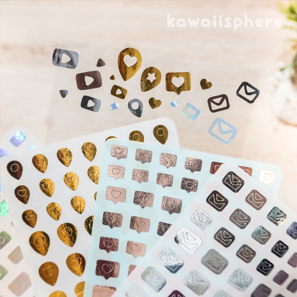 

Social Media Foiled Stickers | Gold / Silver / Rose Gold / Hologram Foil | Likes, YT, Geotag, Mail