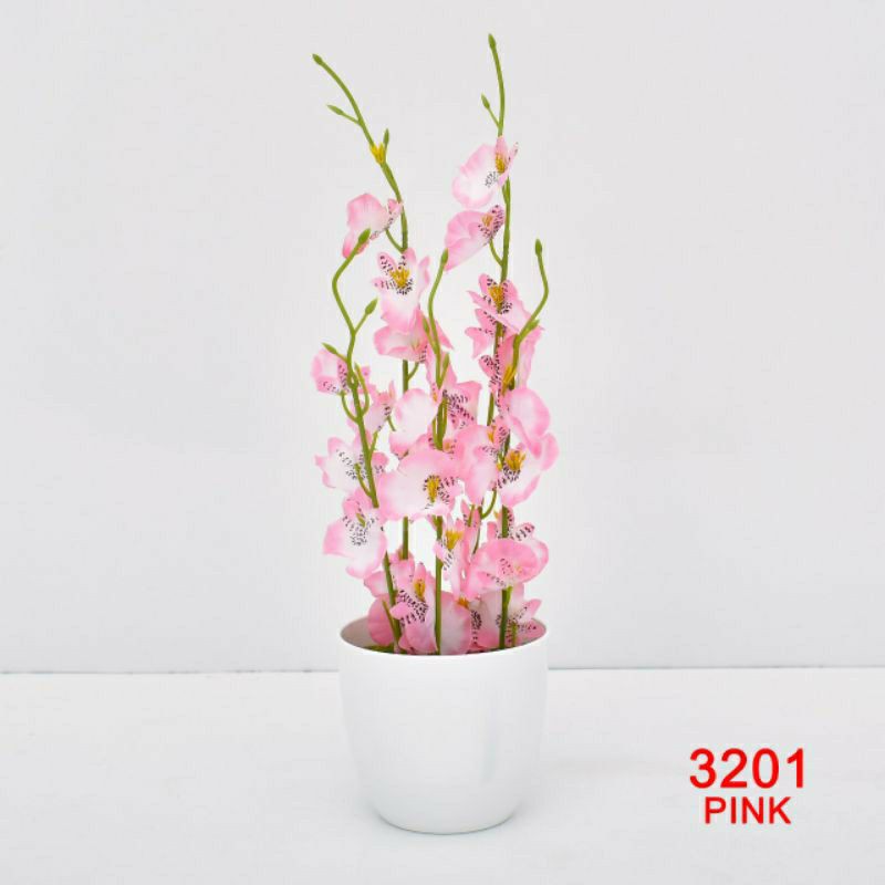 COD/BUNGA ANGGREK SET POT BUNGA HIAS ANGGREK BUNGA PLASTIK BUNGA PAJANGAN BP8833-Pink