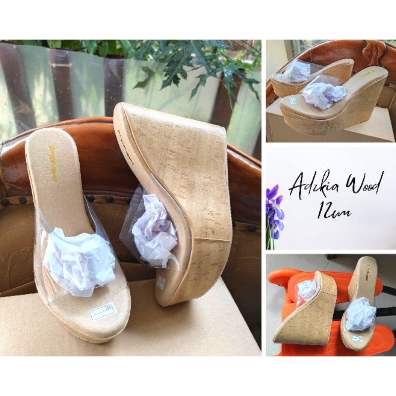 Bryan Adzkia Wedges Sandal Simple Tinggi 12cm Mika 9cm Transparan Motif Kayu Berkualitas