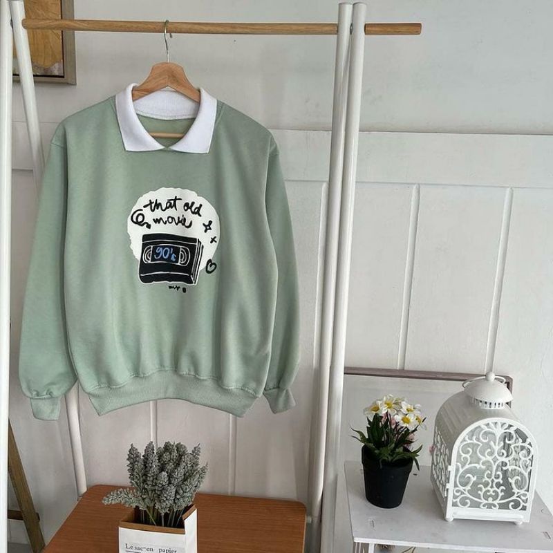 Sweater basic OLD MOVIE/FASHION kekinian/fashion wanita/sweater kerah murah