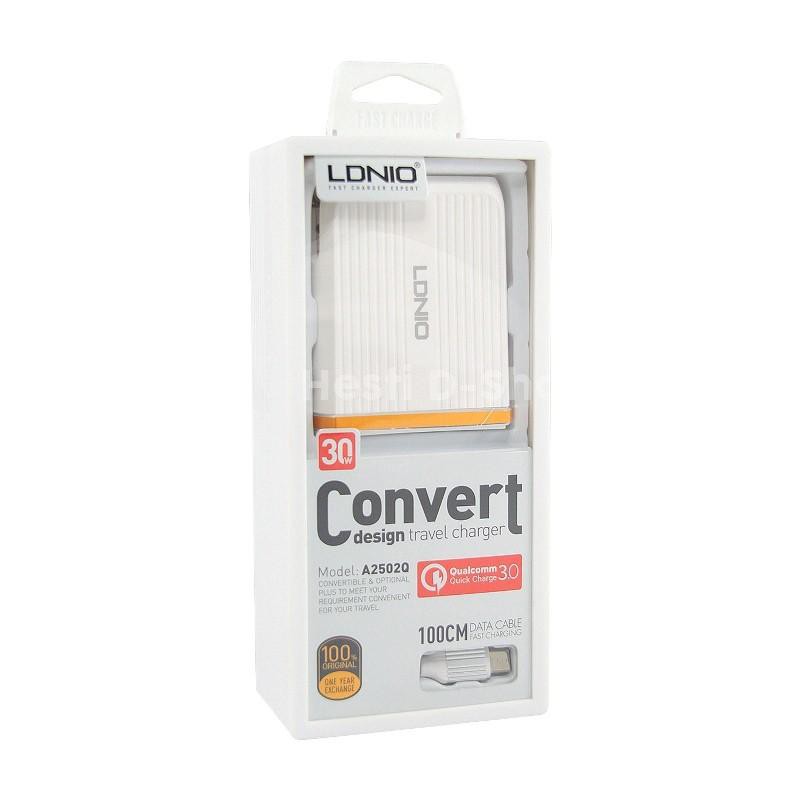 Travel Charger LDNIO Dual USB A2502Q with Cable USB Type-C