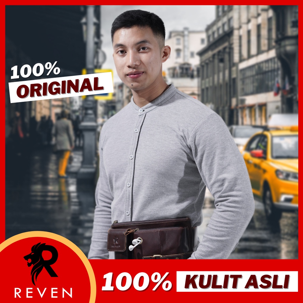 Tas Selempang Kulit Pria Reven Waistbag Multifungsi Branded Original Kulit Sapi Asli Premium