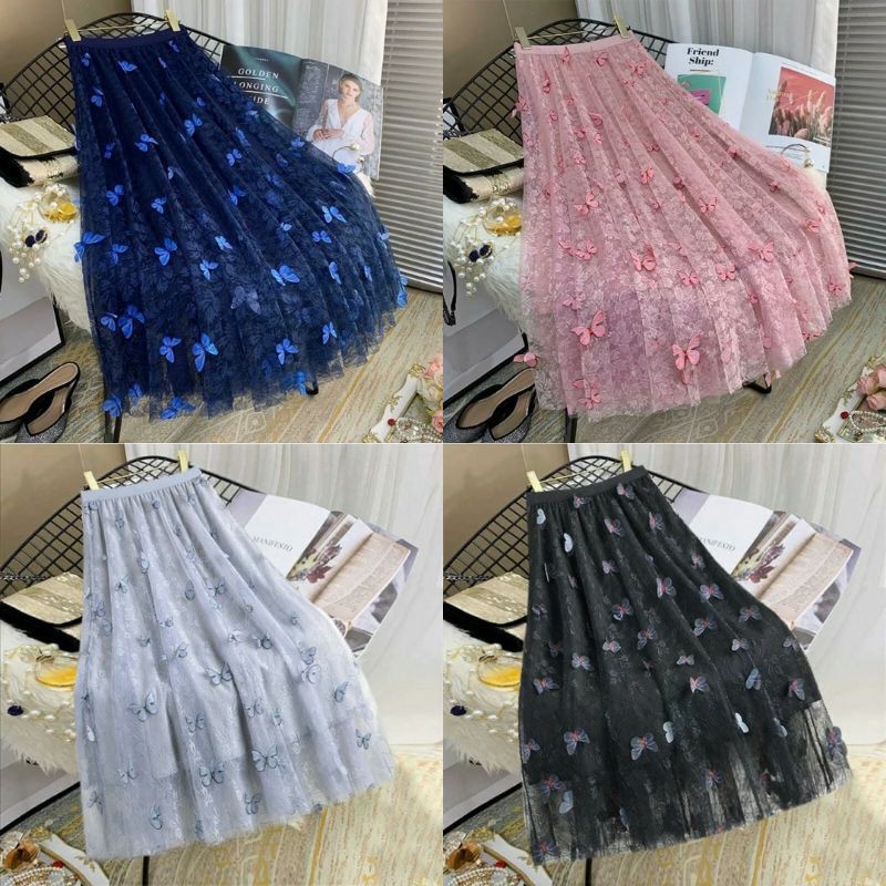 Rok Tutu 3D Import / Maxi Skirt Motif  Kupu Kupu Timbul