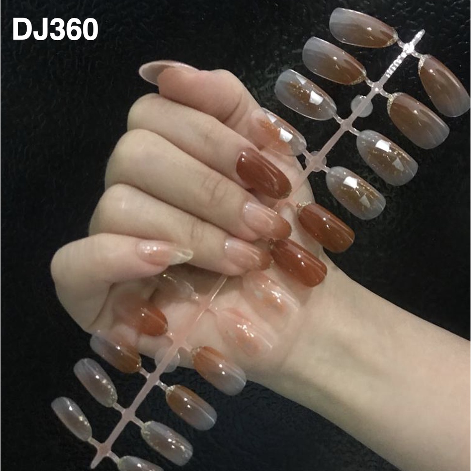 24Pcs Kuku Palsu Motif Series 2 / Fake Nails Motif Gliter Glossy Nude / Nail Art Kuku Palsu