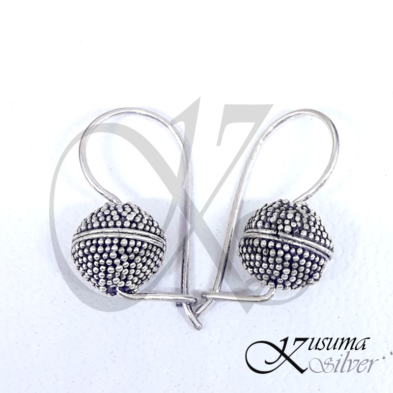 Anting Earrings Silver Perak Bali Hook Bandul Dot jawan Asli 925