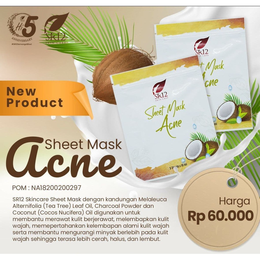 SR12 SHEET MASK BRIGHTENING Mencerahkan Kulit Wajah SR12 SHEET MASK ACNE Merawat Kulit Berjerawat