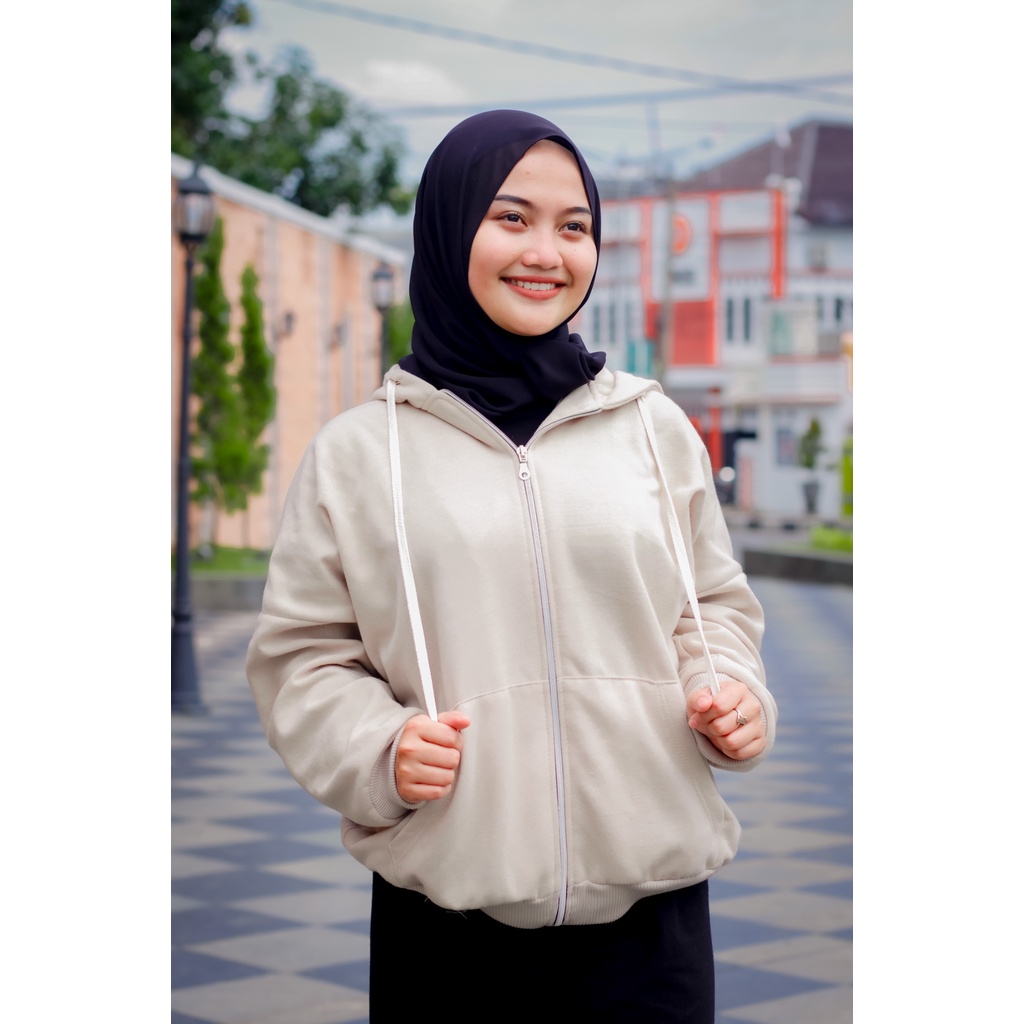 Jaket Oversize Wanita Hoodie Zipper Gaya Korea