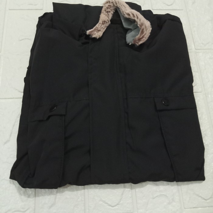 Jaket Wanita Jaket parasut wanita impor topi bulu bisa lepas - Hitam(H2Y4) REAL PICT Jaket Wanita Ov