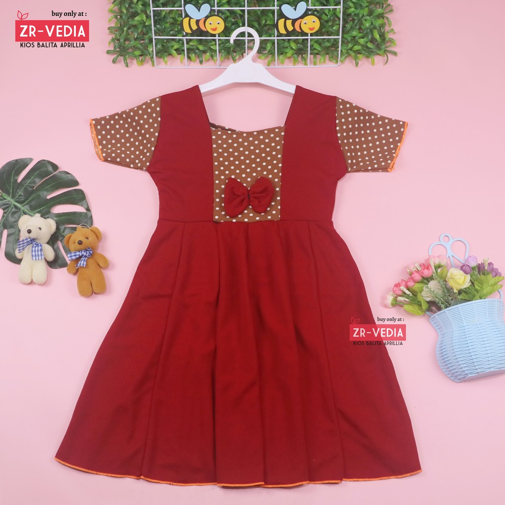 Dress Nadine uk 6-8 Tahun / Dress Pesta Anak Perempuan Gaun Polos Flower Lengan Dres Baju Import