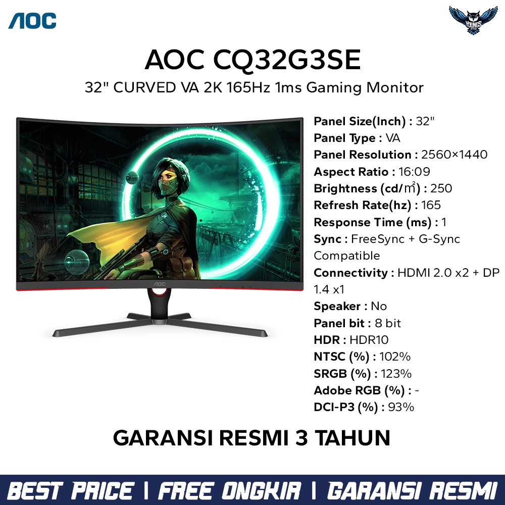 LED AOC CQ32G3SE CURVED VA 1440p 165Hz 1ms HDR 10 | Gaming Monitor