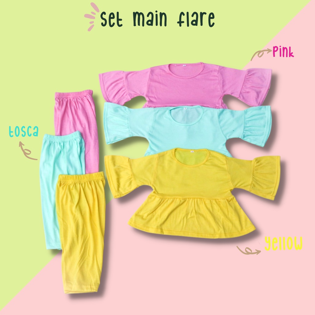 BabynKids - Set Ruffle Flare / Set Main Flare /Setelan ruffle pompom/ Setelan anak kekinian/  Setelan Anak Perempuan / Setelan Anak ruffle / Baju Setelan Anak