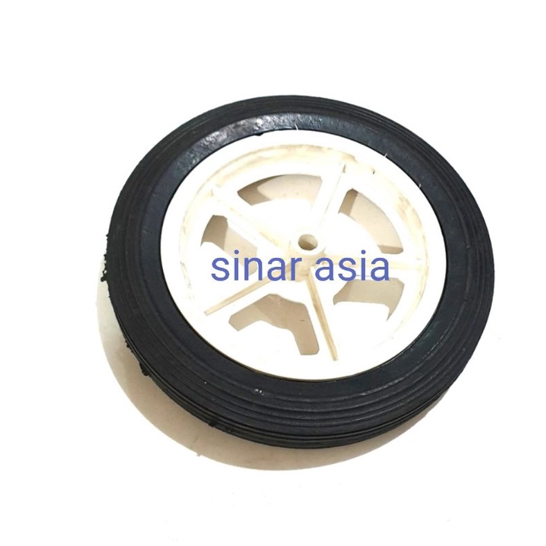 Roda belakang tricycle ( ban karet + velg plastik) per pcs - diameter as lubang 1cm &amp;  lebar velg 14.5cm