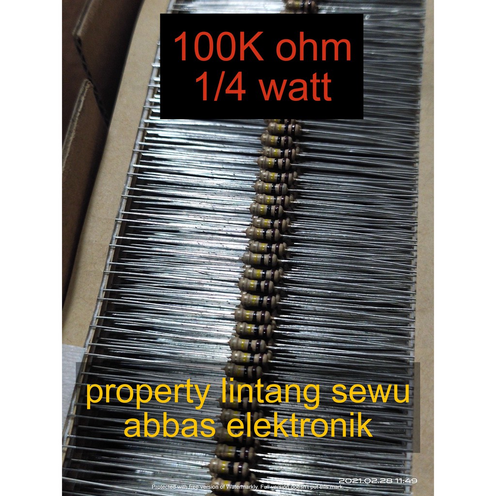 10PCS resistor 100k ohm 100 kilo ohm 100000 ohm 0.25 watt