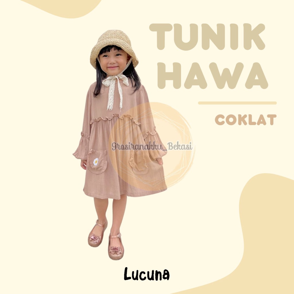 Tunik Anak Hawa Rayon Crincle Lucuna Warna Coklat 2-10tahun