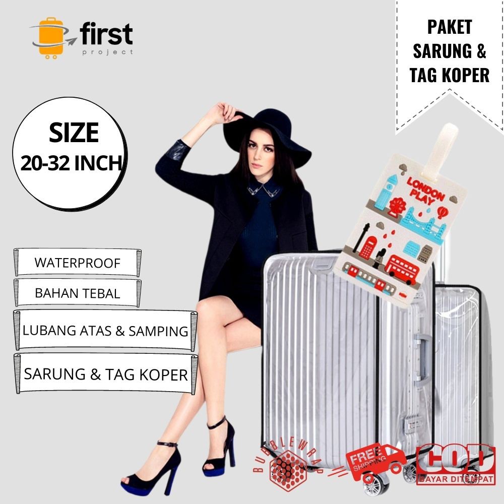 FIRST PROJECT – Paket Hemat Travel Luggage Cover Transparent Sarung Koper Pelindung Mika Transparan 