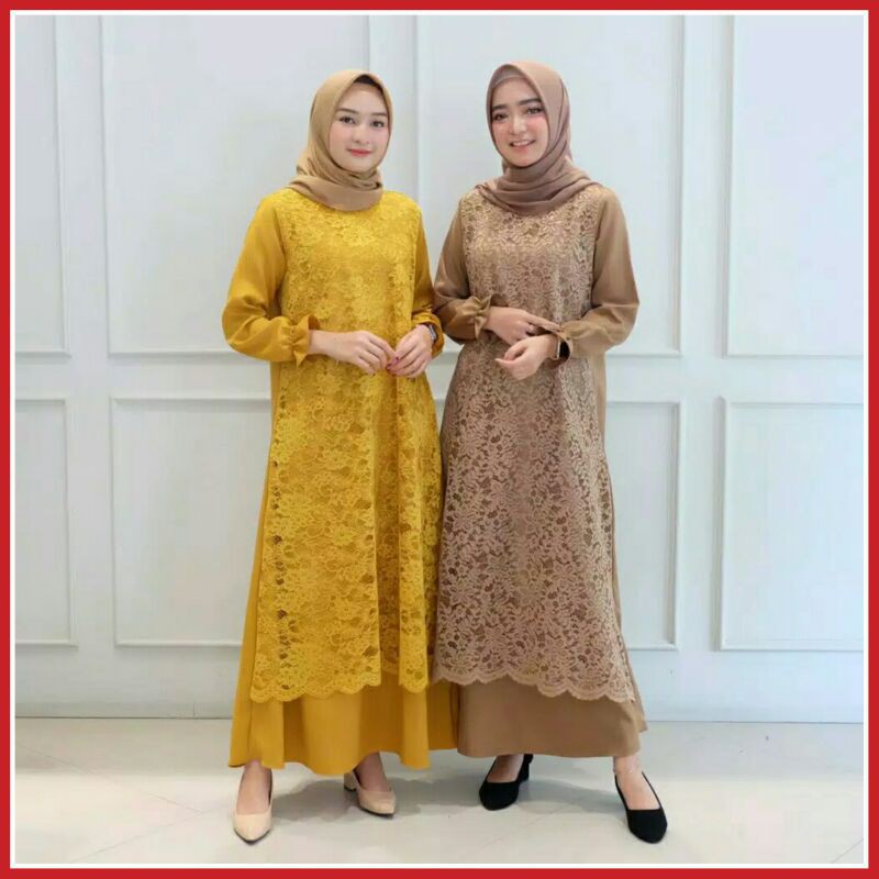 Gamis Pesta Brukat Gamis Model Terbaru Moscrepe Polos Mix Brukat Najwa Fashion Muslim