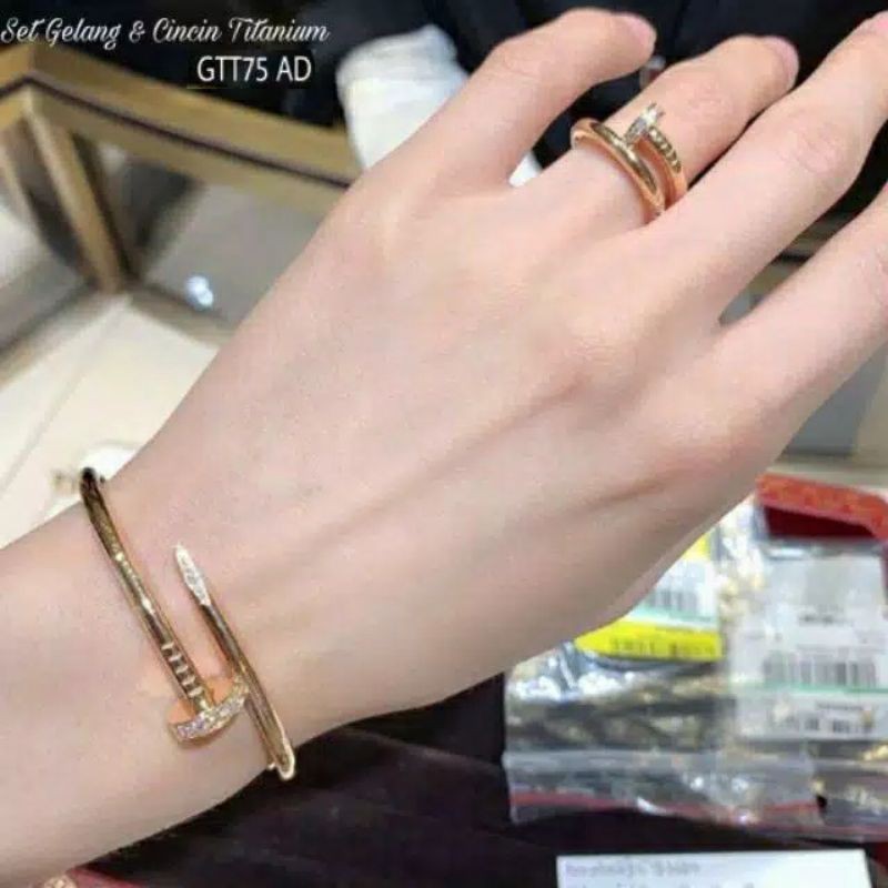 Gelang Paku+Cincin Titanium Mata Tanam