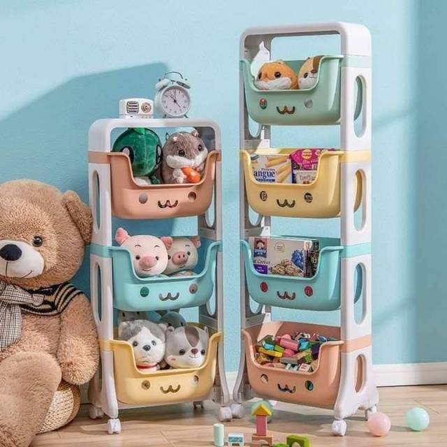 Rak GEMESH Roda 3  &amp; 4Susun Rak Dapur/Kamar Tempat Penyimpanan Mainan Anak Laci Storage Serbaguna