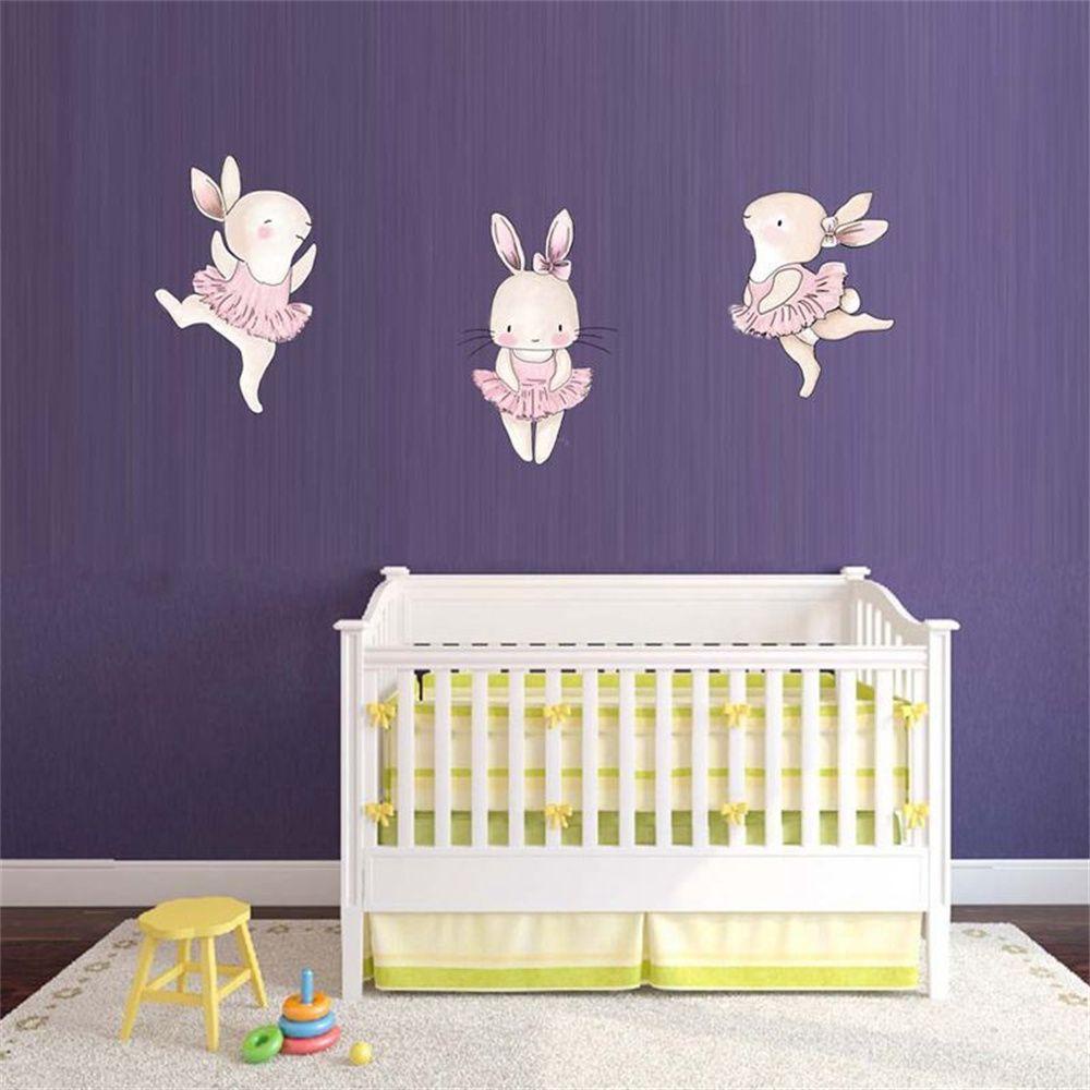 TOP Easter Bunny Stiker Kartun Gadis Removable Kamar Tidur Balet Kelinci Nursery Wall Decals