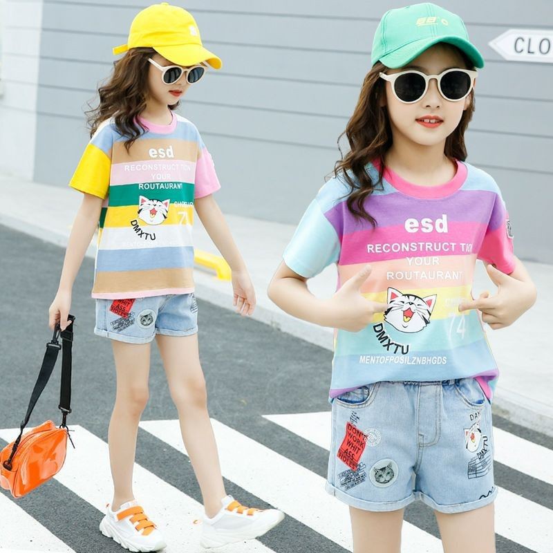 BAJU SETELAN ANAK PEREMPUAN GREEN/PINK JAPAN CAT GIRLSET(DILIHAT DARI WARNA DOMINAN)