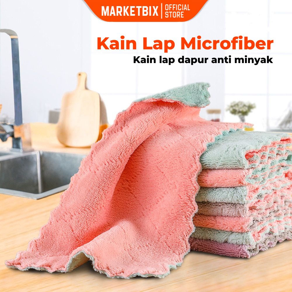 [5PCS] MARKETBIX Kain Lap Microfiber anti minyak Lap Dapur Dengan Daya Serap Tinggi