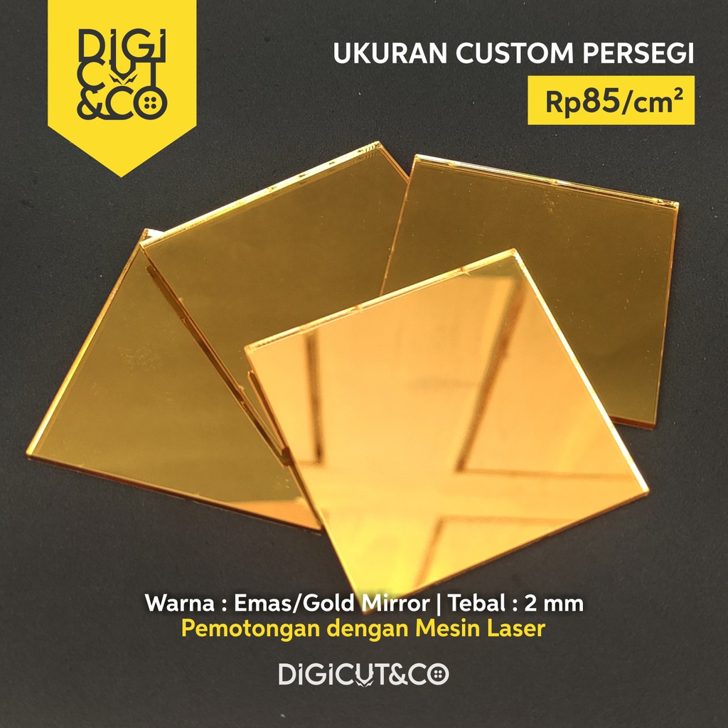 Akrilik Lembaran 2mm EMAS/GOLD MIRROR Custom Ukuran Persegi/Persegi Panjang - Digicut&Co