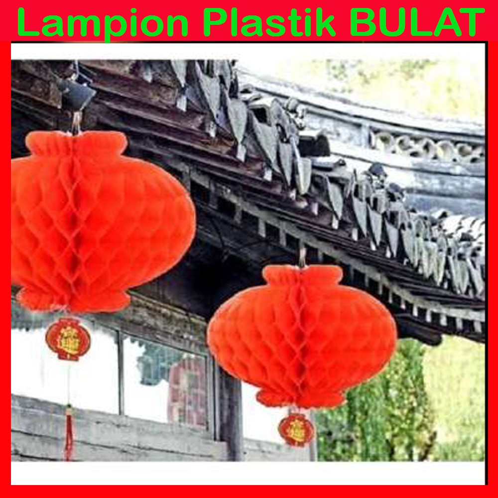 SEPASANG 2PC Lampion Plastik BULAT HONEYCOMB Merah Dekorasi Imlek 12 / 16 / 24 / 28 cm LANTERN MERAH