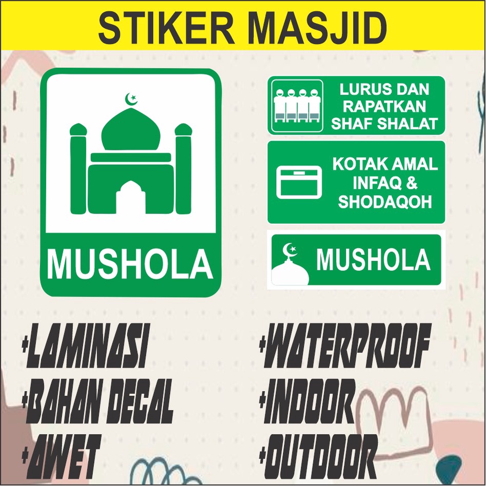 Stiker Sticker Masjid Mushollah Rapatkan Shaf, kotak Amal