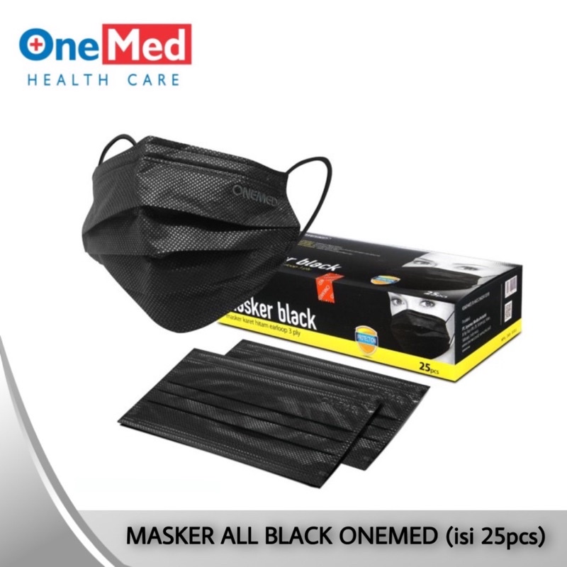 MASKER ONEMED HITAM ALL BLACK MASKER MEDIS EARLOOP