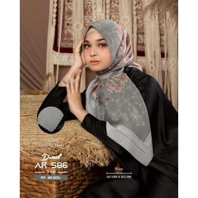 Terbaru Hijab Jilbab Krudung bergo segi empat Arrafi Ar 586 Ori hijab segi empat motif bunga Arrafi 