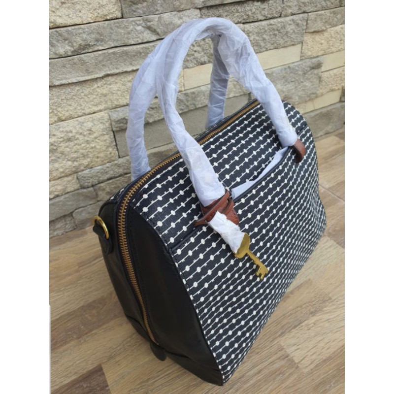 FOSSIL RACHEL SATCHEL BLACK STRIPE