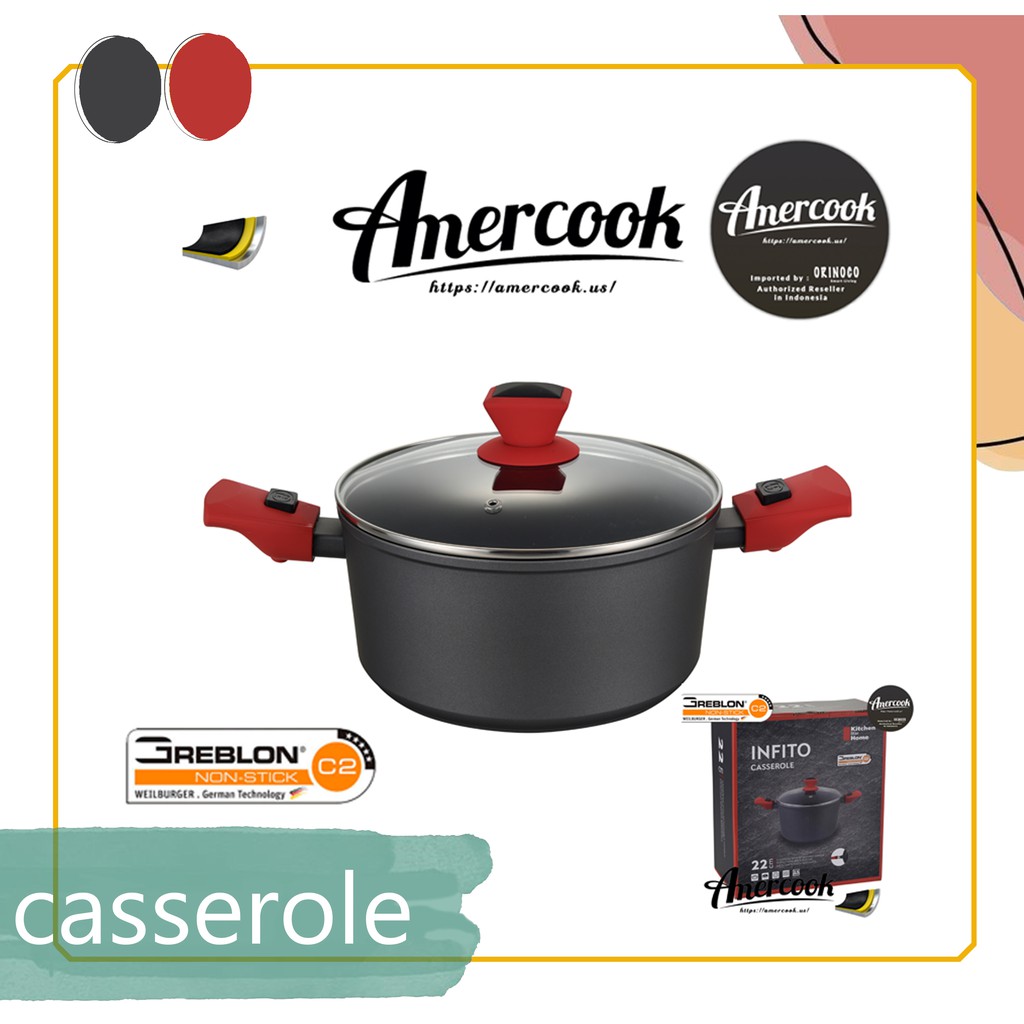Panci Wajan Presto Amercook 2 Ukuran / INFITO Seri Casserole Glass Lid / Forged Alumunium PFOA FREE