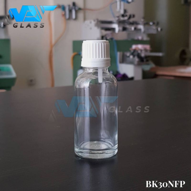 botol kaca 30ml bening  tutup filler putih / botol essential oil 30ml