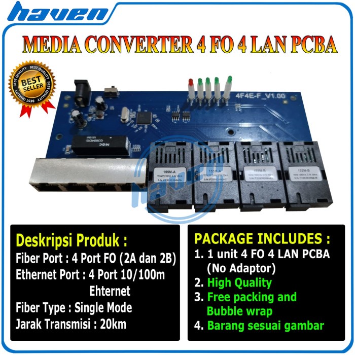 Media Converter 4 Port FO 4 Port LAN 10/100 Board Only / 4 FO 4 LAN