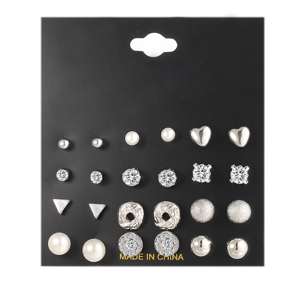 24pcs / Set Anting Stud Kristal Berlian Imitasi Bahan Stainless Steel Untuk Unisex