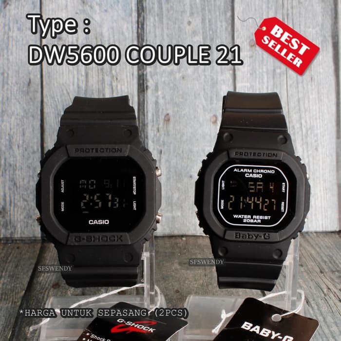 Jam tangan G SHOCK COUPLE Kotak DW-5600 Full Black digital anti air
