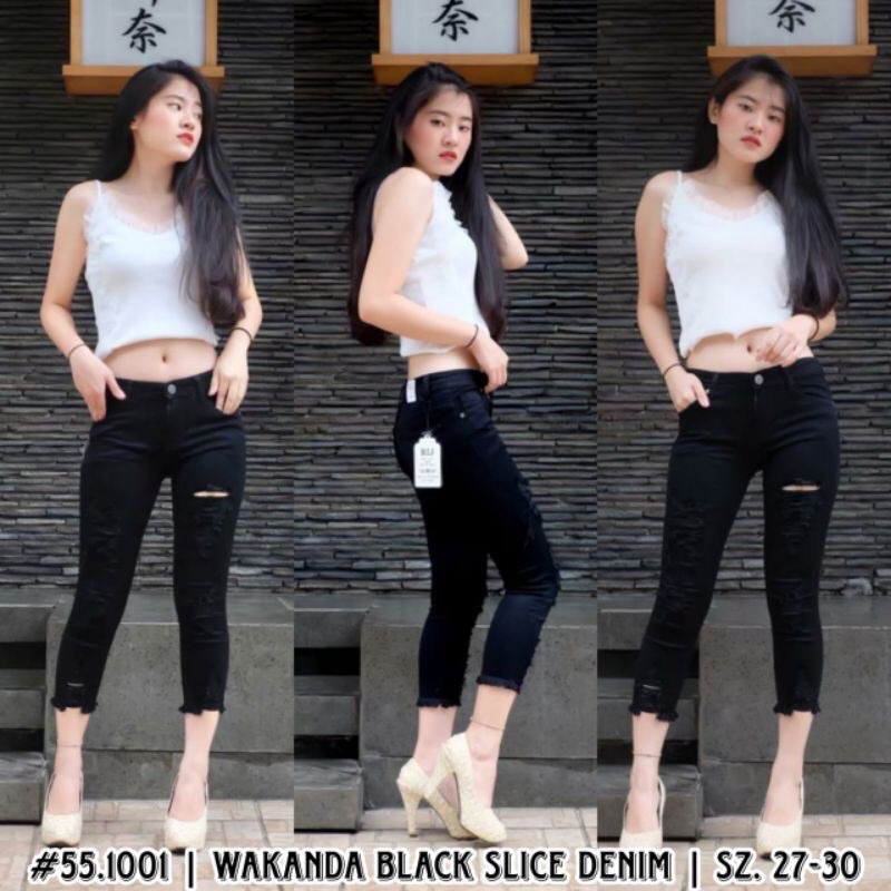 celana hitam sobek pensil wanita celana jeans wanita7/9