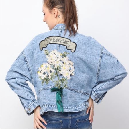 Jaket jeans wanita import korea model kekinian AMR ORIGINAL - 1028 RACHEL BUNGA - JACKET JEANS LOVE 