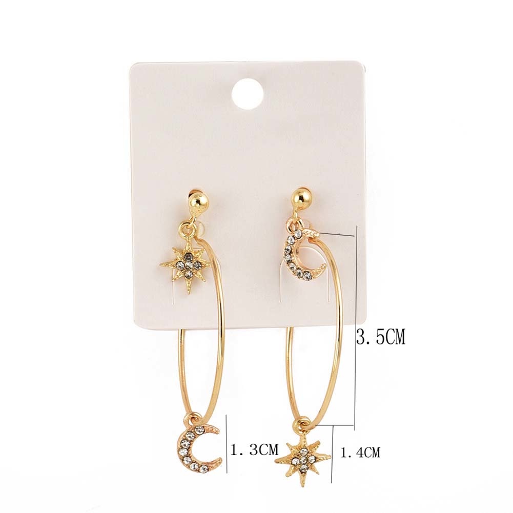 Hu Hu Hu Hu Hu Alat Bantu Pasang Kacamata♡ 4pcs / Set Anting Stud Bentuk Bulan Bintang Aksen Berlian Imitasi Untuk Wanita