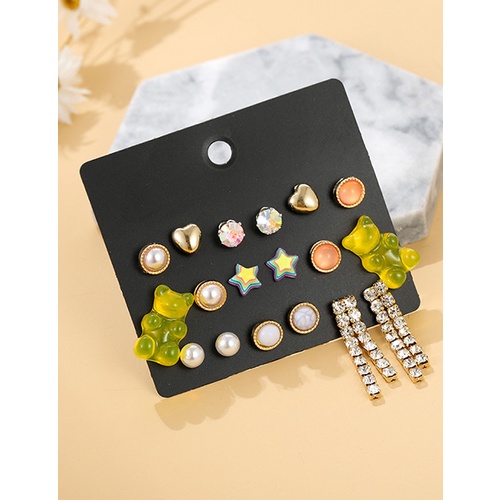 LRC Anting Set Fashion Color Mixing 9 Pairs Of Animal Love Earrings K50506