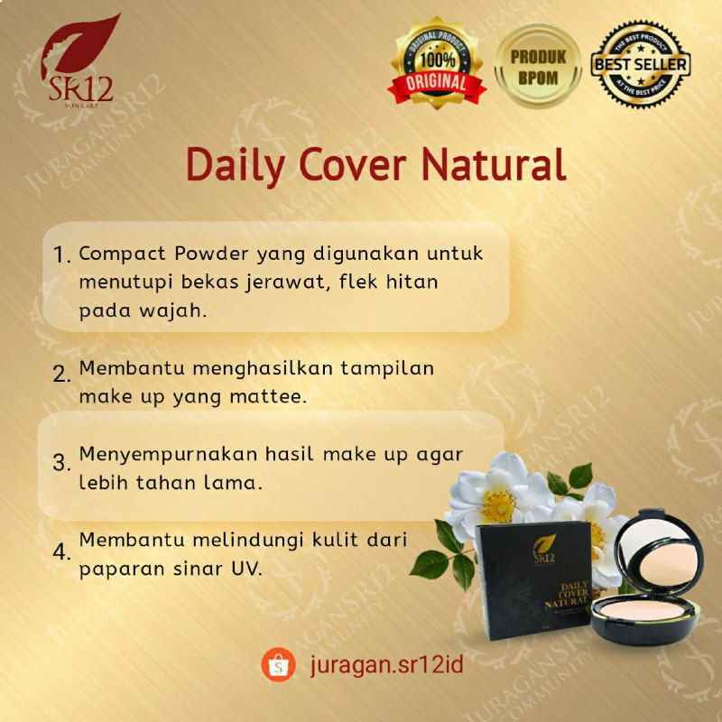 DAILY COVER NATURAL SR12 COMPACT POWDER MATTE BPOM BEDAK SR12 PENUTUP BEKAS JERAWAR FLEK HITAM