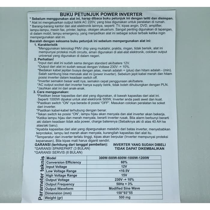 Power Inverter 500W DC 12V to AC 220V