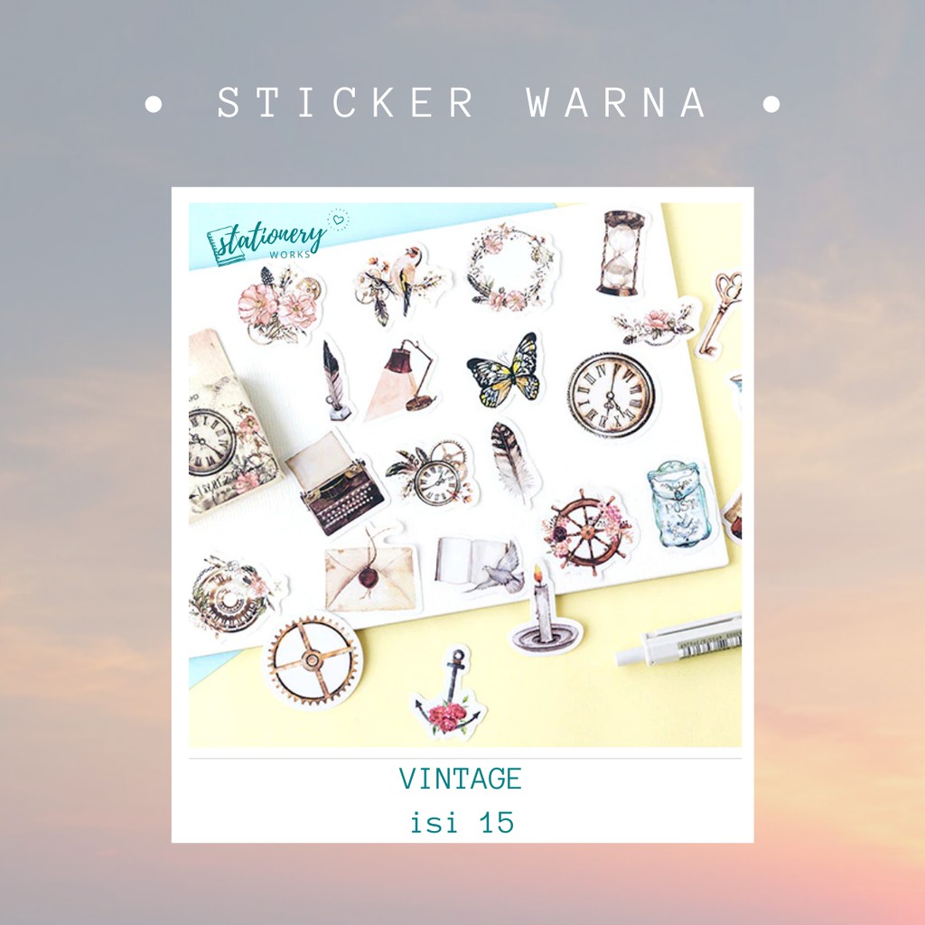

Custom sticker warna - motif vintage - cutting sticker untuk jurnal planner scrapbook DIY