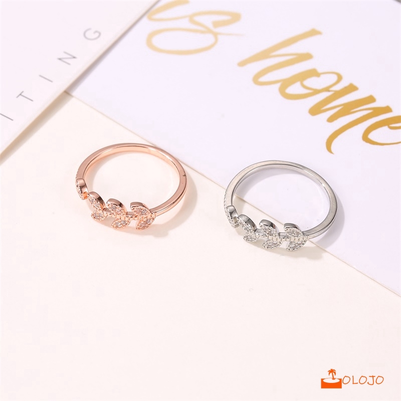 OLOJO Cincin Daun Imitasi Wanita Zirkon Daun Pohon Sederhana Rings