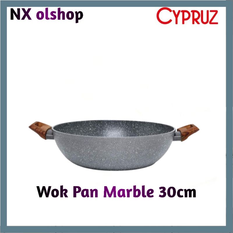 Cypruz Wok Pan 30cm Panci Wajan Kuali Marble Penggorengan Anti Lengket