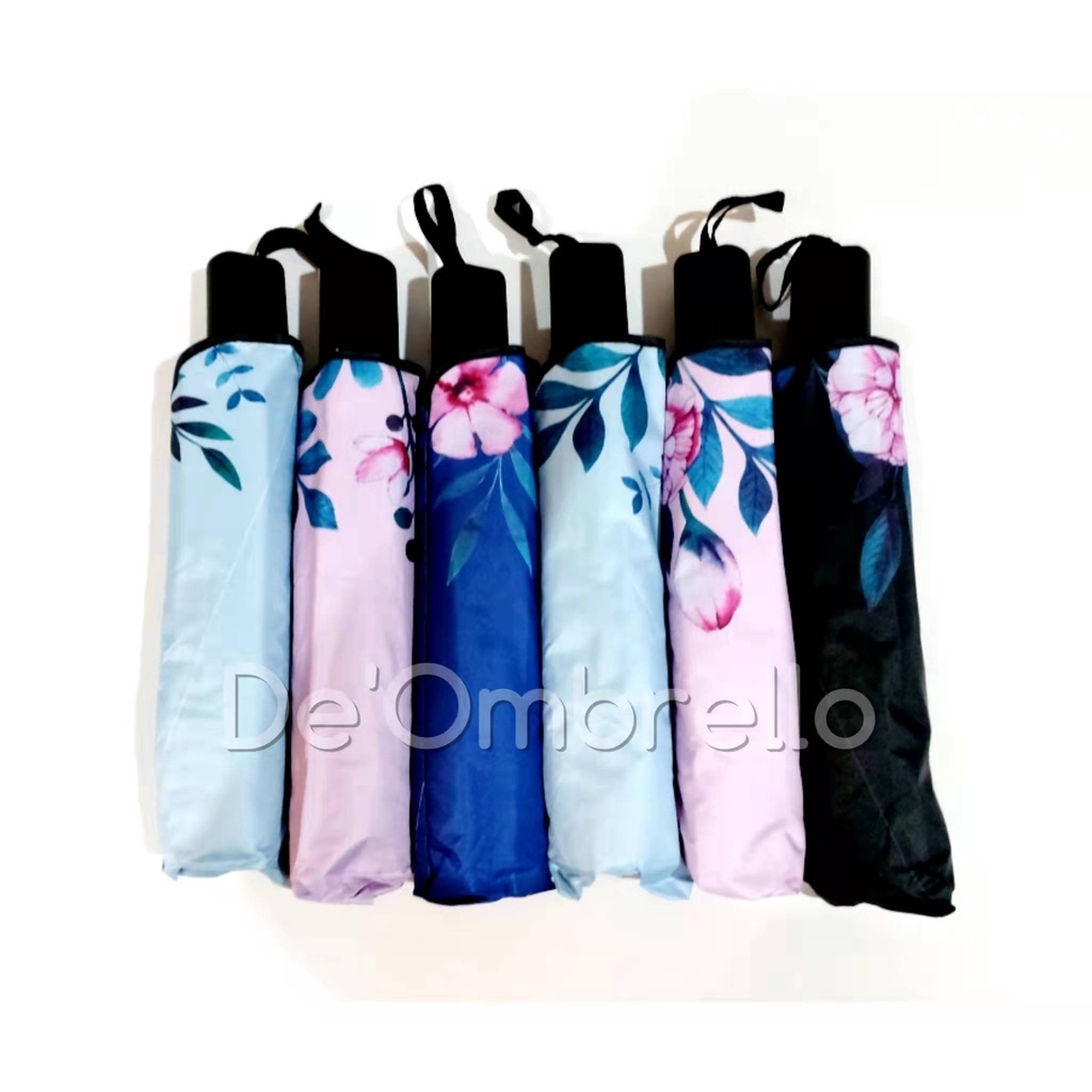 (521)Payung Fancy Motif Bunga Rose Dalam Hitam Anti UV/PREMIUM UMBRELLA