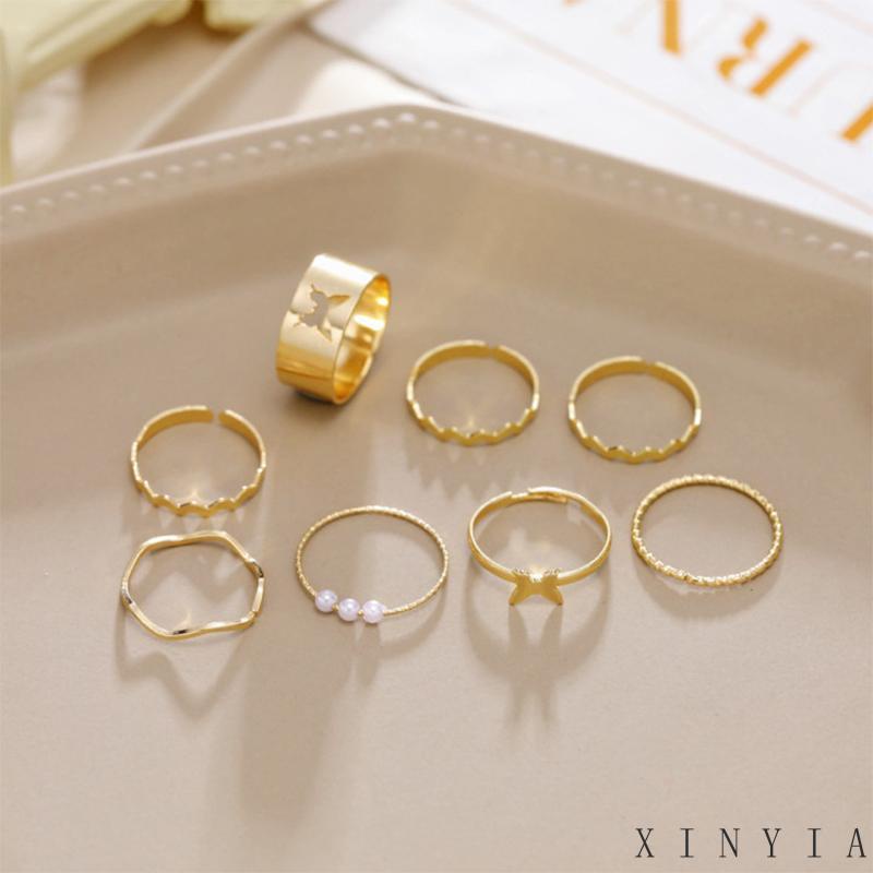 8pcs Cincin Model Terbuka Adjustable Desain Kupu-Kupu Gelombang