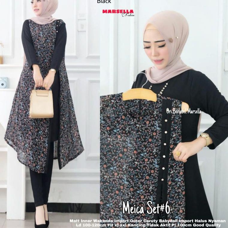 RESTOK BANYAK Meica set #4 by marsella ld 100-118 allsize tunik wanita bahan wakanda mic outer cerut